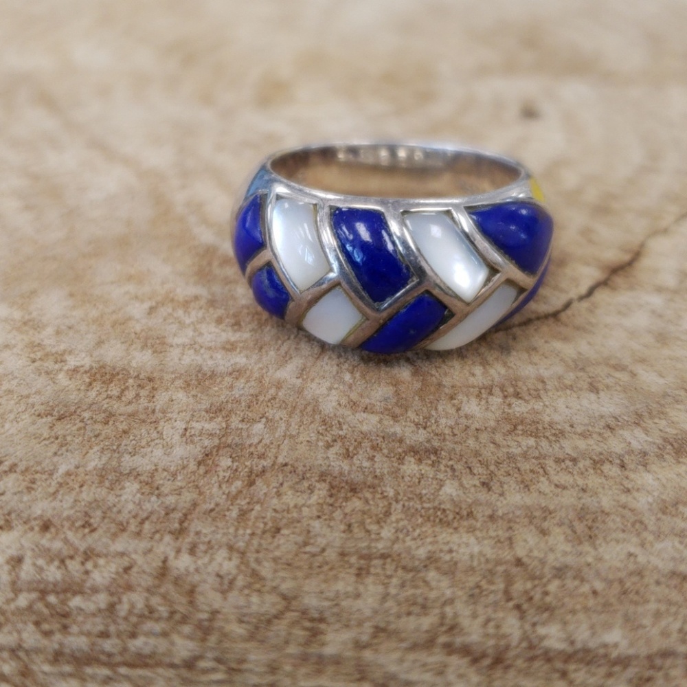 Sterling Silver Lapis & Mother of Pearl Ring size6